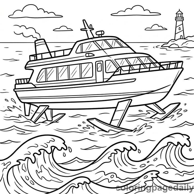 Hydrofoil Passenger Ferry Cruising - Daily printable coloring page in Vehicle category