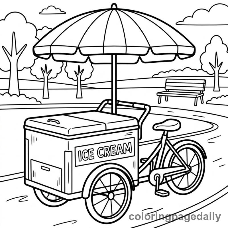 Ice Cream Delivery Tricycle - Daily printable coloring page in Vehicle category