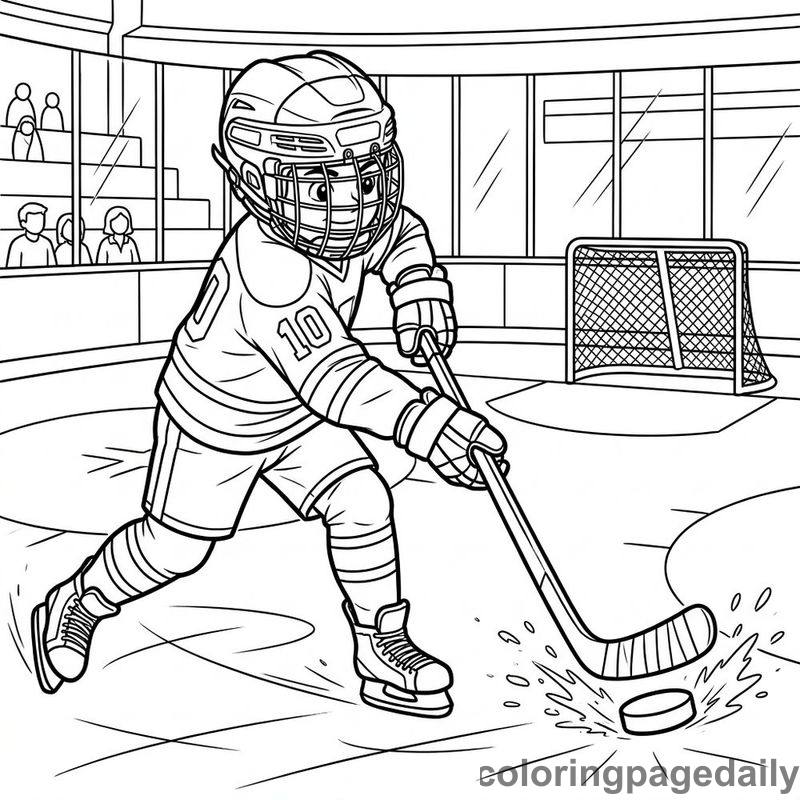 Ice Hockey Player Slapshot - Daily printable coloring page in Sports category