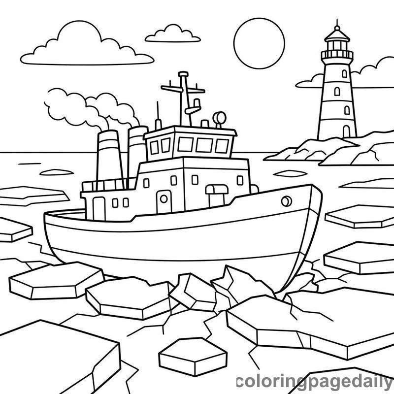 Icebreaker Ship Adventure - Daily printable coloring page in Vehicle category
