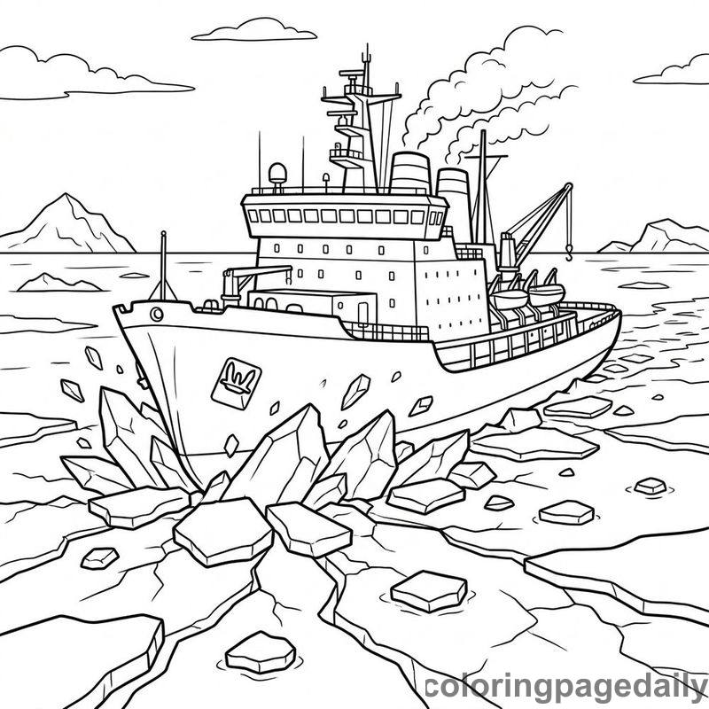 Icebreaker Ship Cracking Ice - Daily printable coloring page in Vehicle category