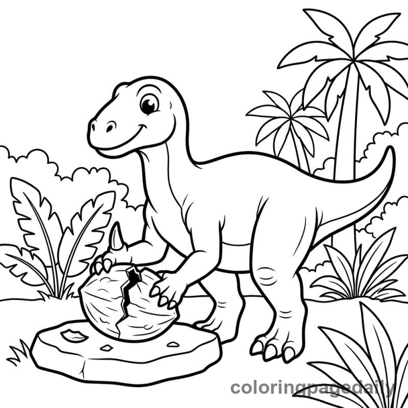Iguanodon Cracking Prehistoric Nut - Daily printable coloring page in Dinosaur category