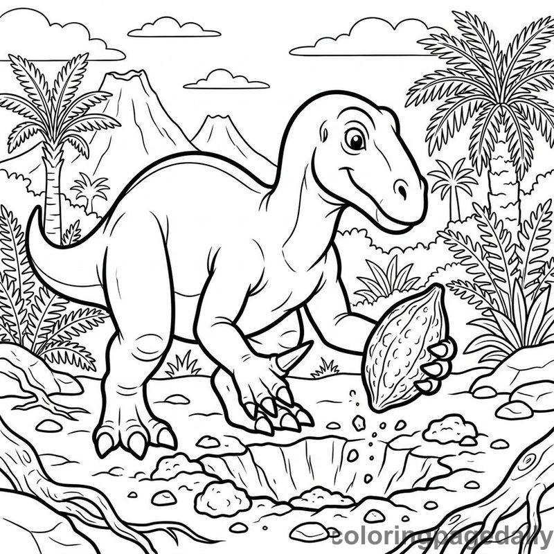 Iguanodon Digging For Seed - Daily printable coloring page in Dinosaur category