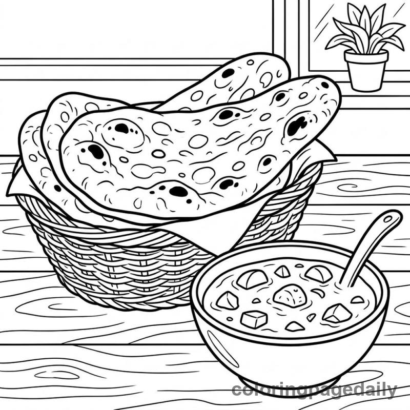 Indian Naan Bread - Daily printable coloring page in Food category