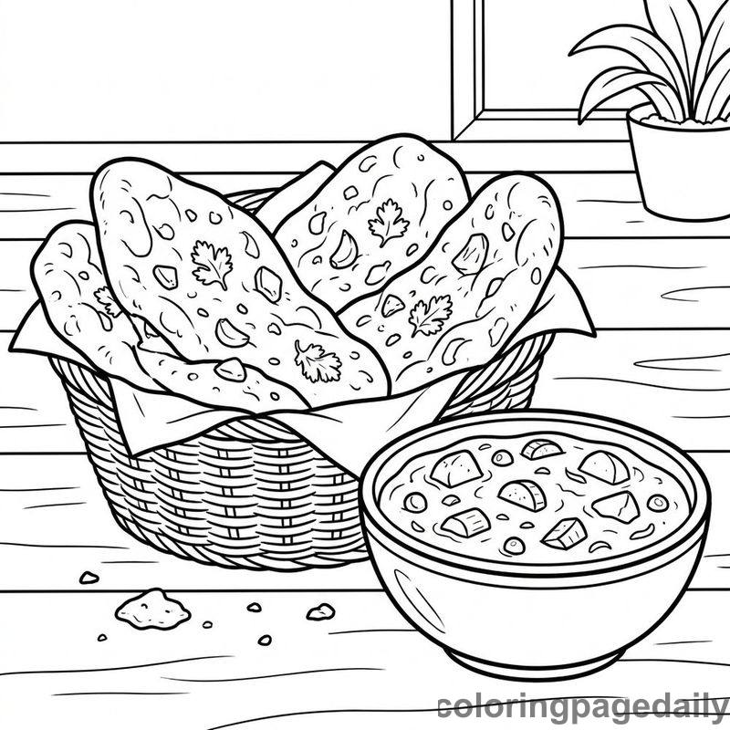Indian Naan Bread Basket - Daily printable coloring page in Food category