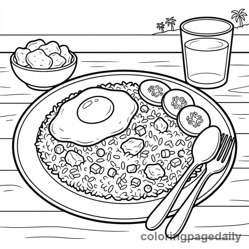 Indonesian Nasi Goreng - Daily printable coloring page in Food category