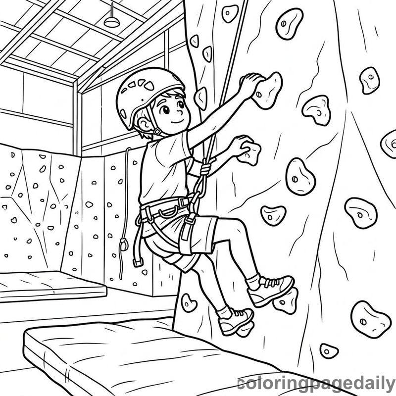Indoor Rock Climbing Action - Daily printable coloring page in Sports category