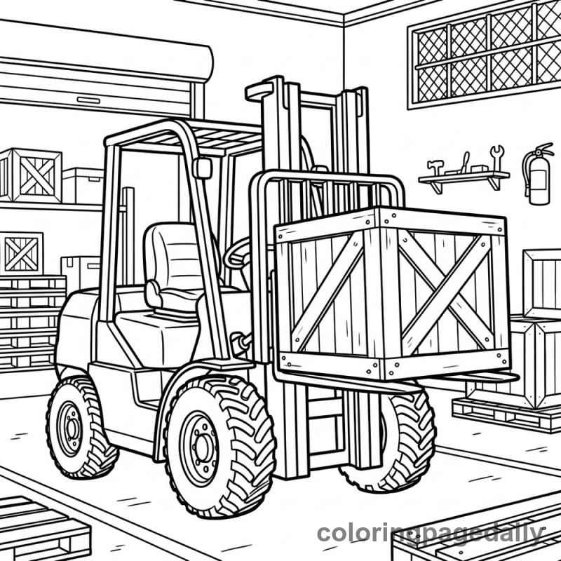 Industrial Forklift Work - Daily printable coloring page in Vehicle category