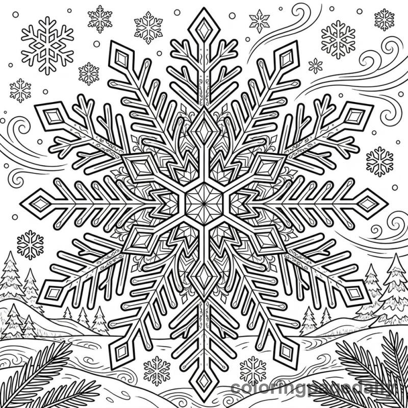 Intricate Winter Snowflake - Daily printable coloring page in Winter and Snow Season category
