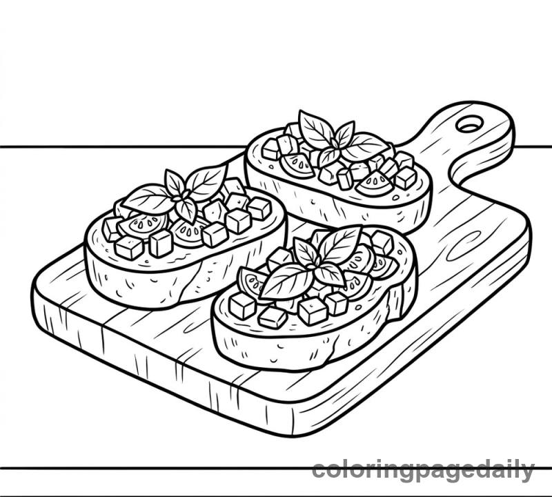 Italian Bruschetta Appetizer - Daily printable coloring page in Food category