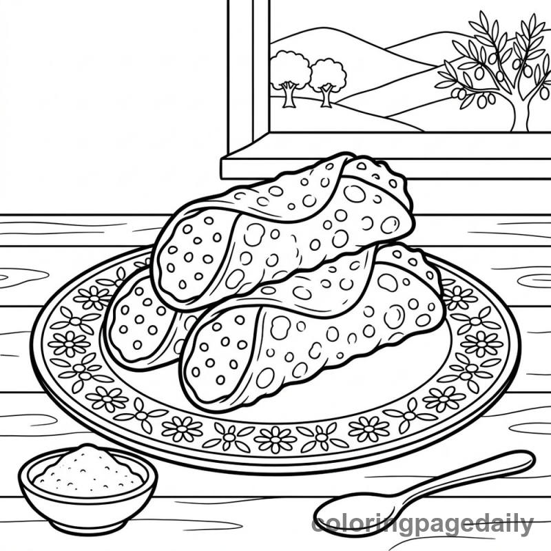 Italian Cannoli Dessert Plate - Daily printable coloring page in Food category
