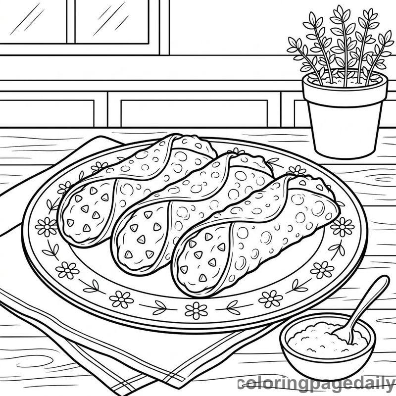 Italian Cannoli Plate - Daily printable coloring page in Food category