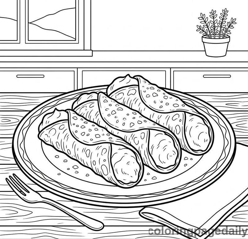 Italian Cannoli Plate - Daily printable coloring page in Food category