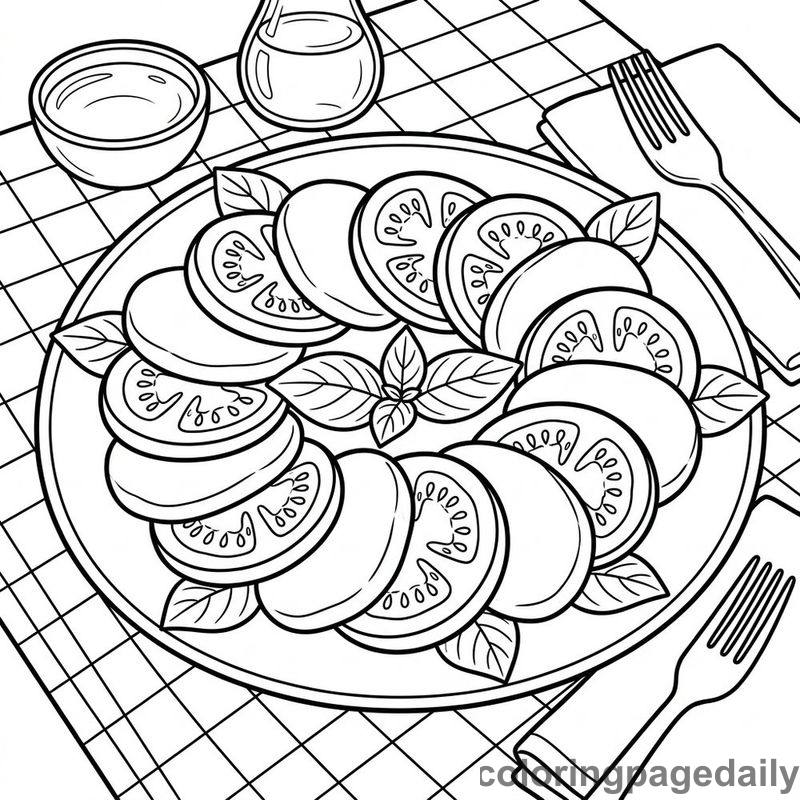 Italian Caprese Salad - Daily printable coloring page in Food category