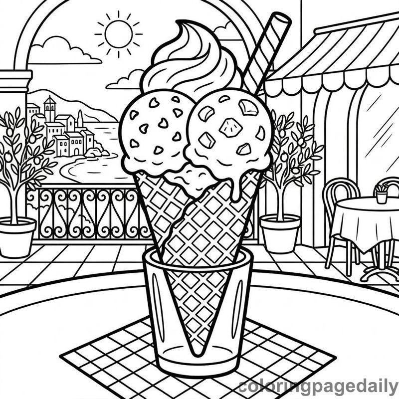 Italian Gelato Cone - Daily printable coloring page in Food category