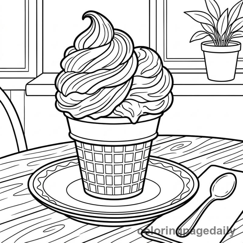 Italian Gelato Waffle Cone - Daily printable coloring page in Food category