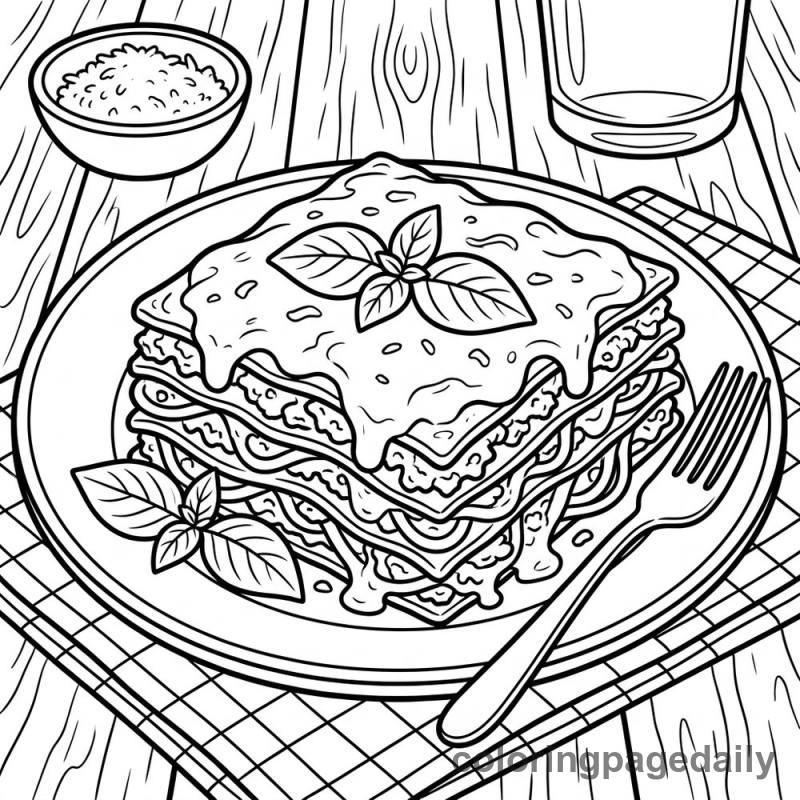 Italian Lasagna Slice - Daily printable coloring page in Food category