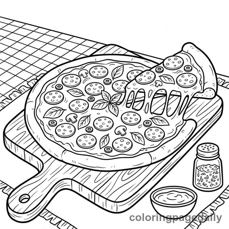 Italian Pepperoni Pizza - Daily printable coloring page in Food category