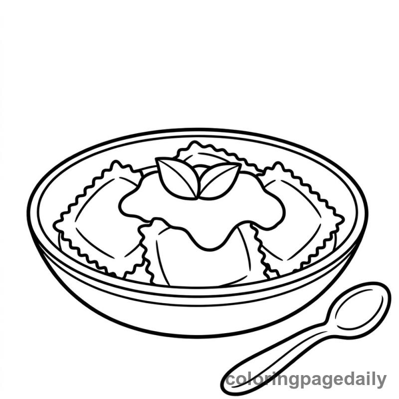 Italian Ravioli Bowl - Daily printable coloring page in Food category