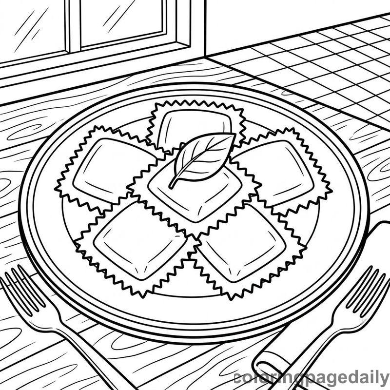 Italian Ravioli Plate - Daily printable coloring page in Food category