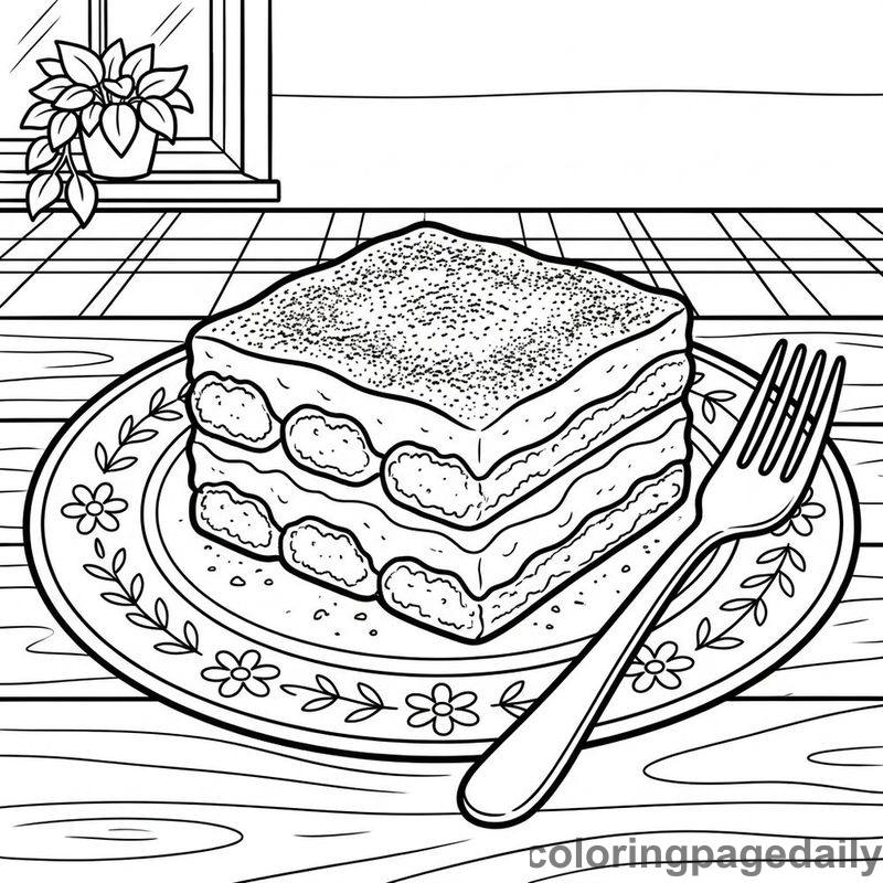 Italian Tiramisu Dessert Slice - Daily printable coloring page in Food category