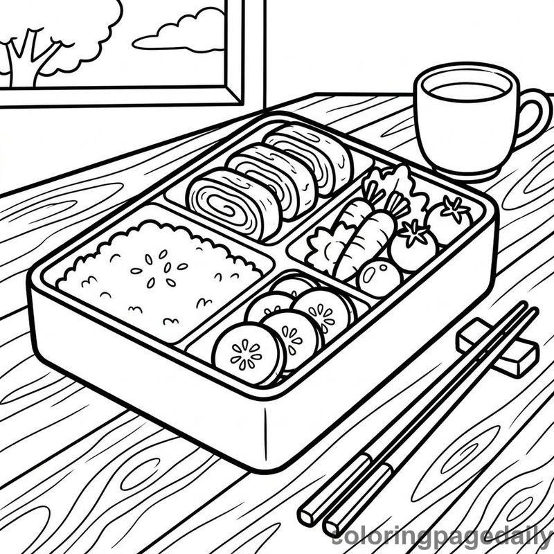 Japanese Bento Box Lunch - Daily printable coloring page in Food category