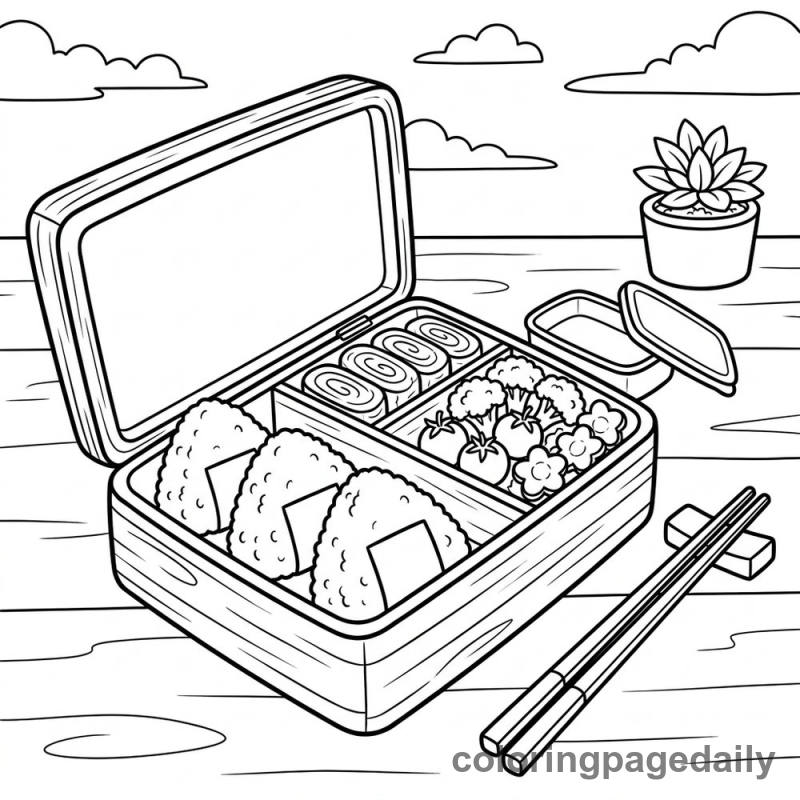 Japanese Bento Lunch Box - Daily printable coloring page in Food category