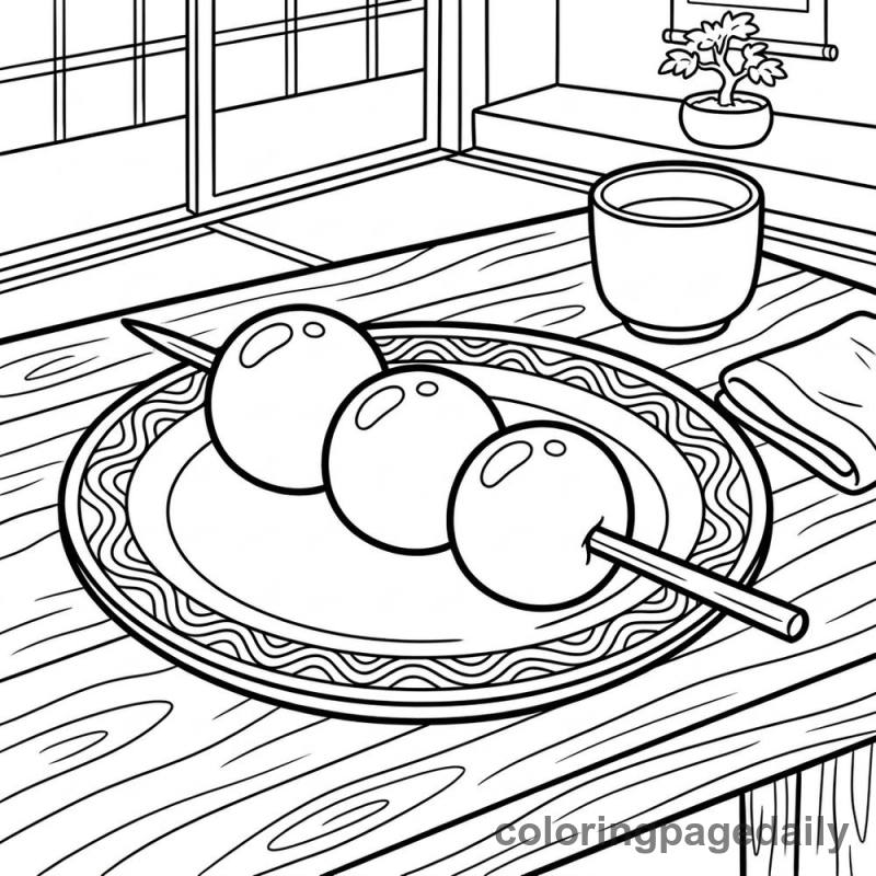 Japanese Dango Treat - Daily printable coloring page in Food category