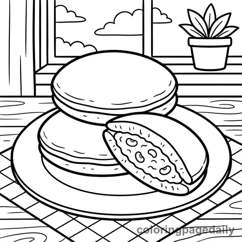 Delicious Dorayaki Stack - Daily printable coloring page in Food category
