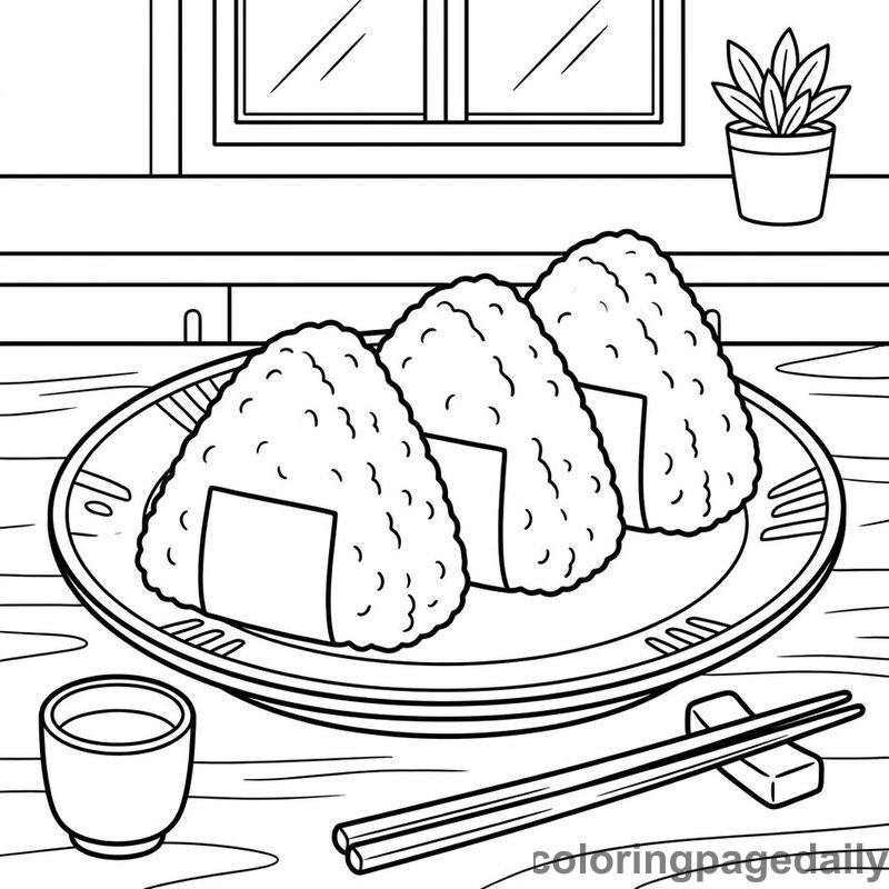 Japanese Onigiri Plate - Daily printable coloring page in Food category