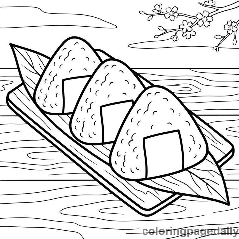 Japanese Onigiri Rice Balls - Daily printable coloring page in Food category