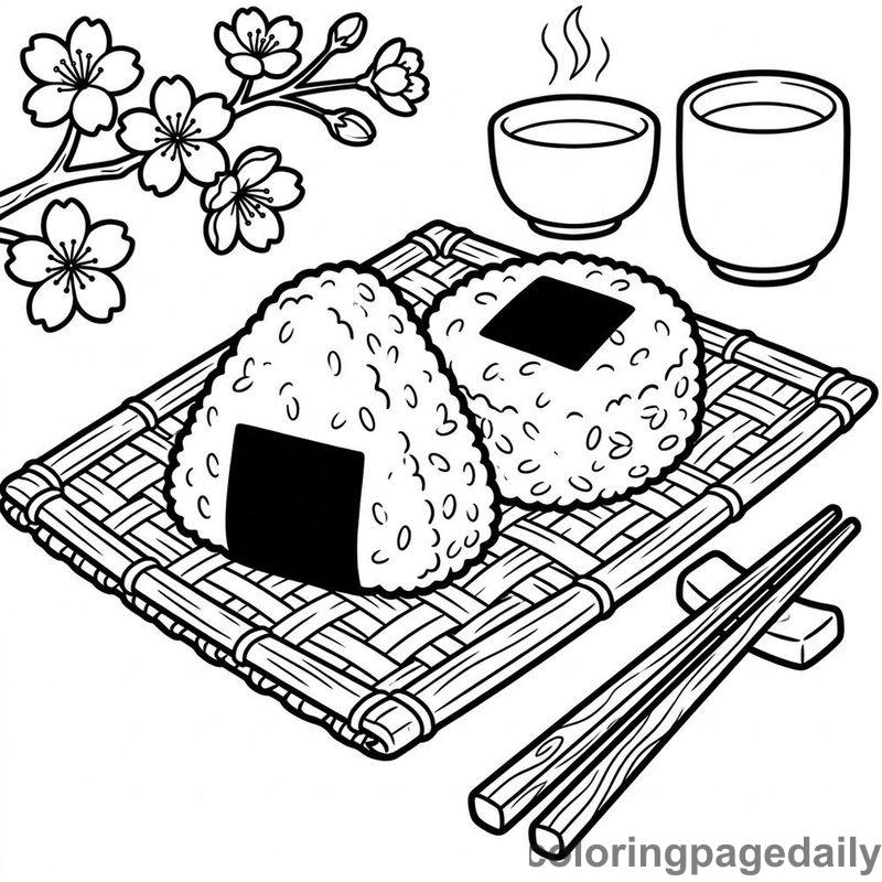 Japanese Onigiri Rice Balls - Daily printable coloring page in Food category