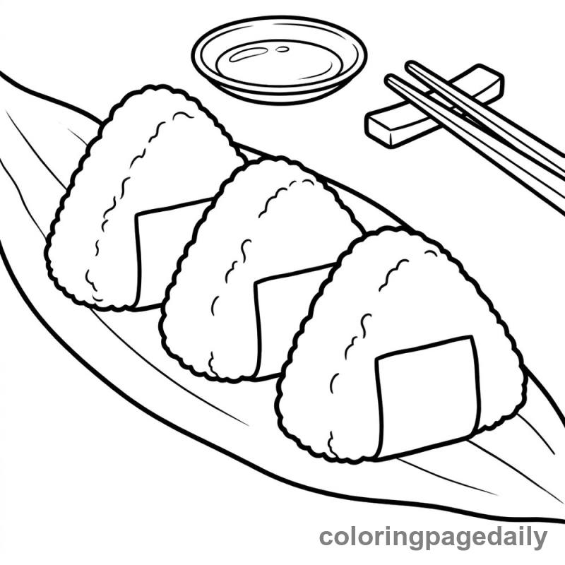 Japanese Onigiri Snacks - Daily printable coloring page in Food category