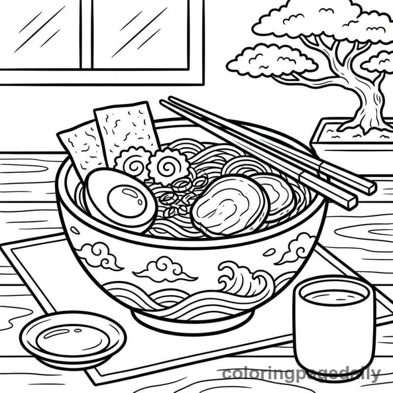 Japanese Ramen Bowl - Daily printable coloring page in Food category