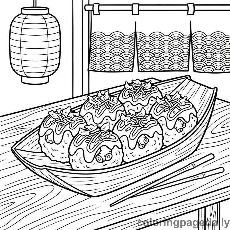 Japanese Takoyaki Boat Tray - Daily printable coloring page in Food category