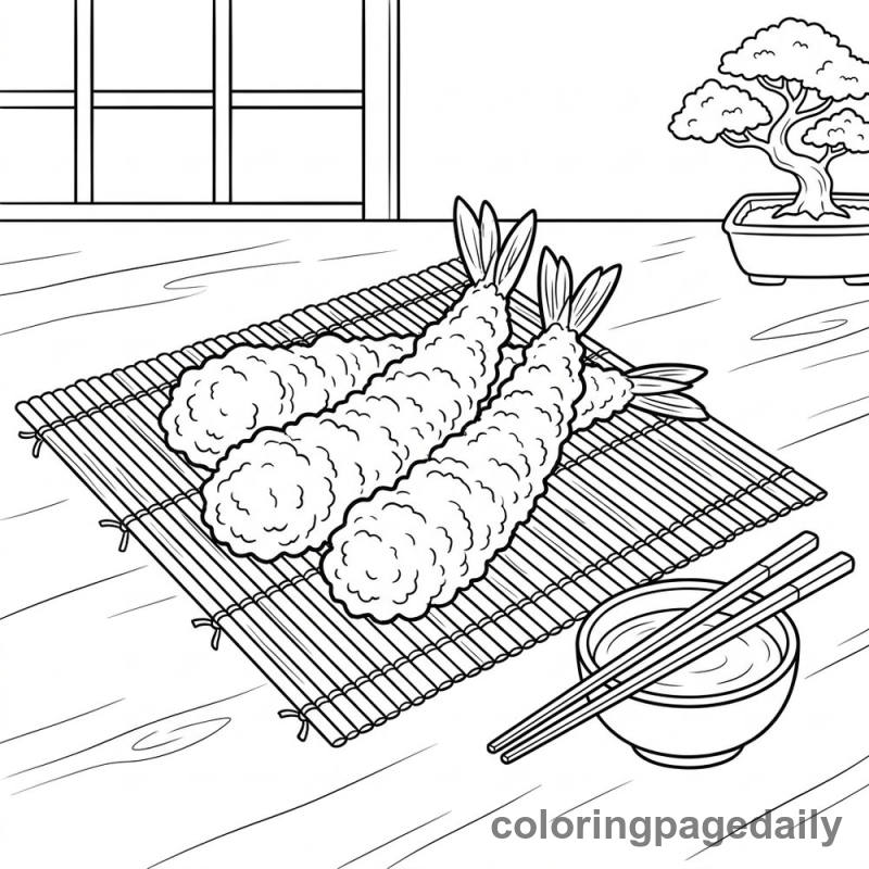 Japanese Tempura Shrimp Plate - Daily printable coloring page in Food category