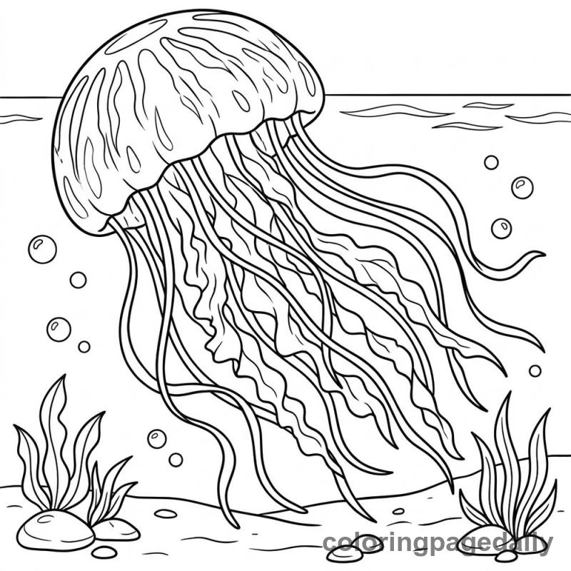 Jellyfish Drifting in the Ocean - Daily printable coloring page in Ocean and Underwater Life category