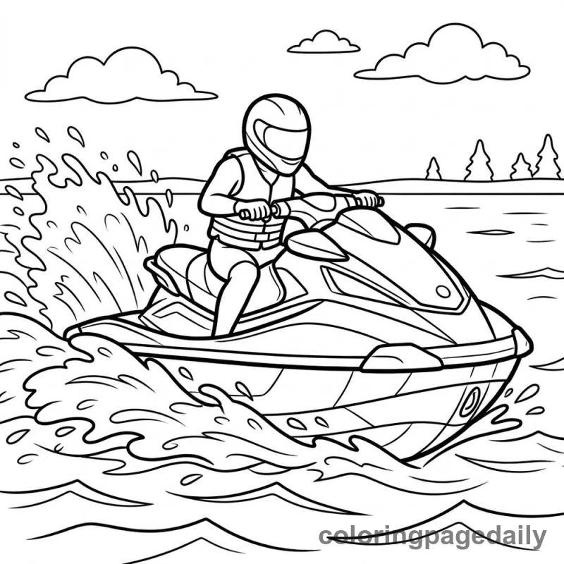 Jet Ski Speeding on Water - Daily printable coloring page in Vehicle category