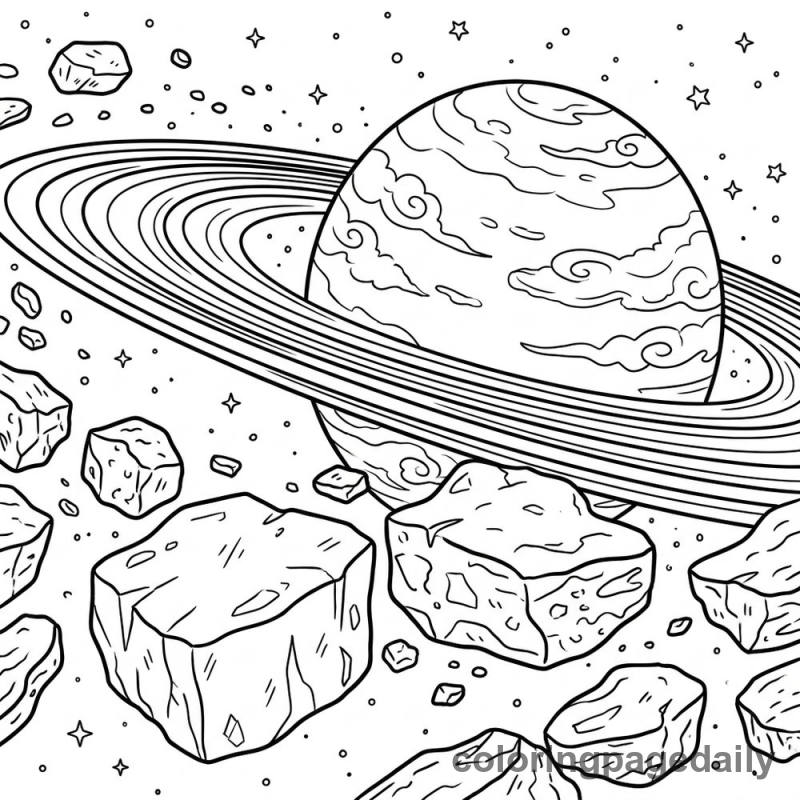 Journey Through Saturn's Rings - Daily printable coloring page in Space category