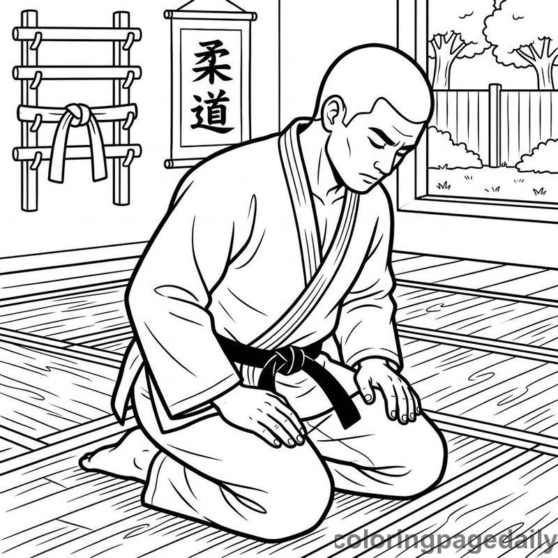 Judo Athlete Bowing Respectfully - Daily printable coloring page in Sports category