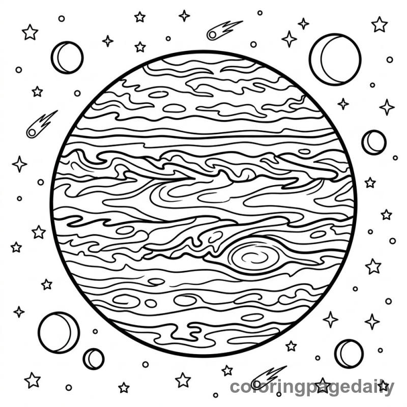 Jupiter and the Great Red Spot - Daily printable coloring page in Space category
