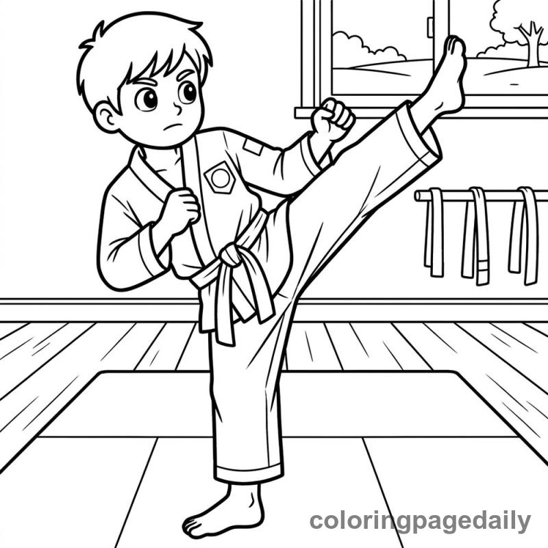 Karate Kid High Kick - Daily printable coloring page in Sports category