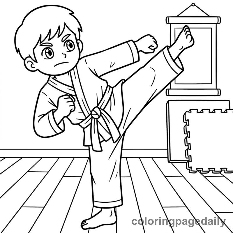 Karate Kid High Kick - Daily printable coloring page in Sports category