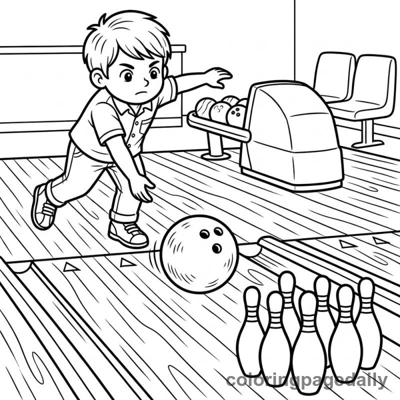 Kid Bowling Strike - Daily printable coloring page in Sports category