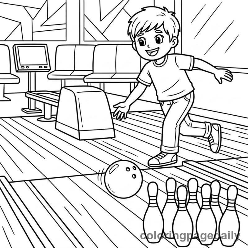 Kid Bowling Strike - Daily printable coloring page in Sports category