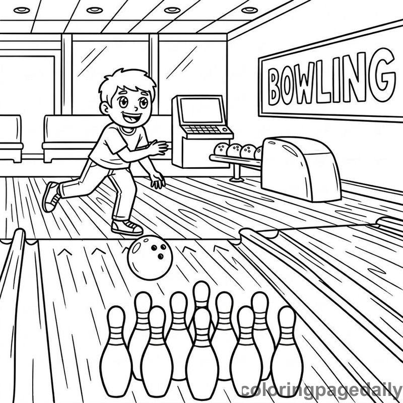 Kid Bowling Strike - Daily printable coloring page in Sports category