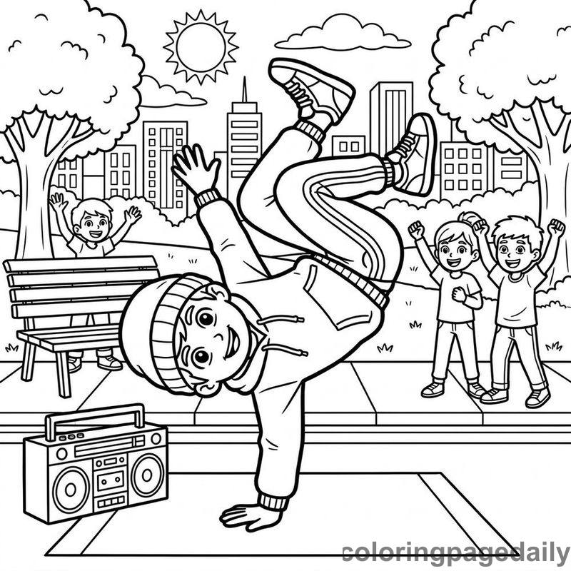 Kid Breakdancing Pose - Daily printable coloring page in Sports category