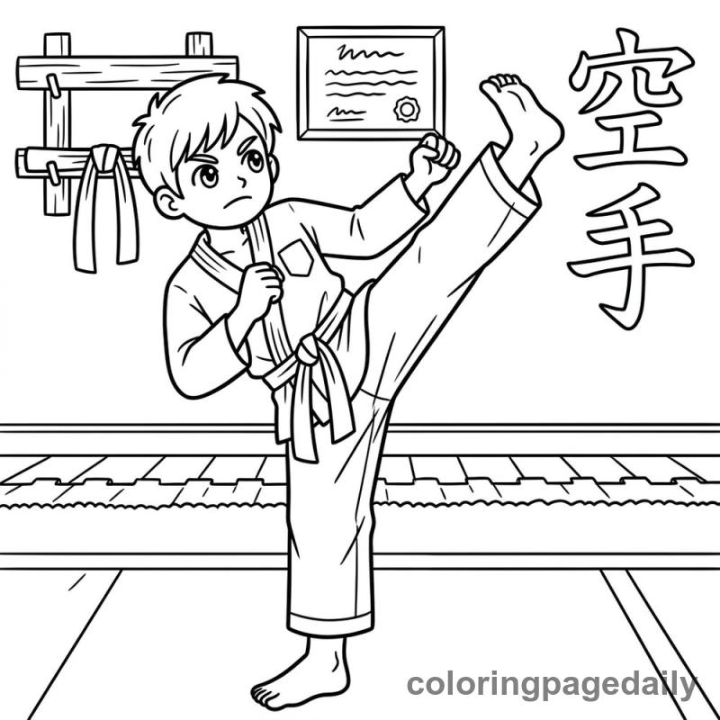 Kid Doing Karate - Daily printable coloring page in Sports category
