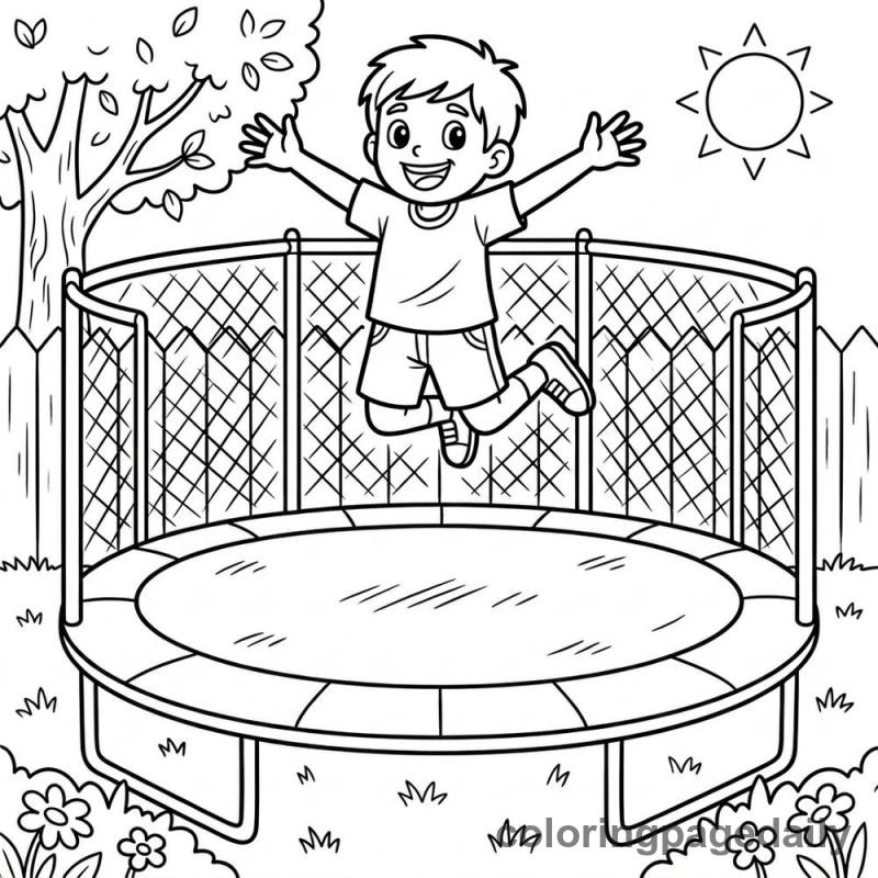 Kid Jumping Trampoline - Daily printable coloring page in Sports category