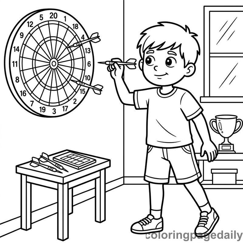 Kid Playing Darts - Daily printable coloring page in Sports category